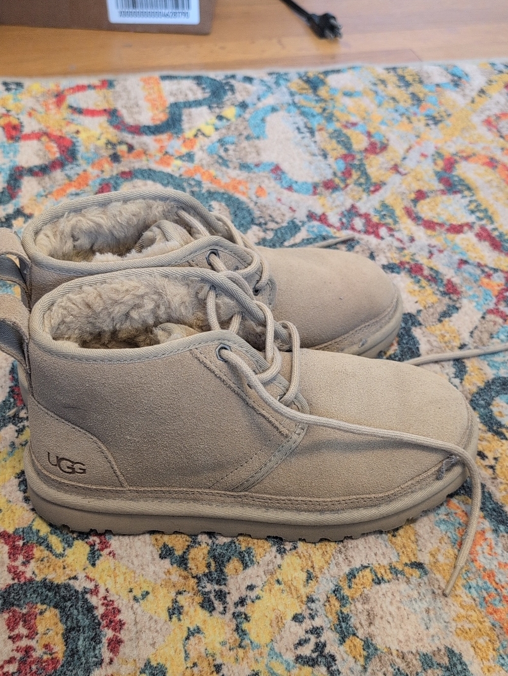 UGG Neumel Tan Suede Leather Shearling Fleece Lined Ankle Boot Lace Up Euro 37